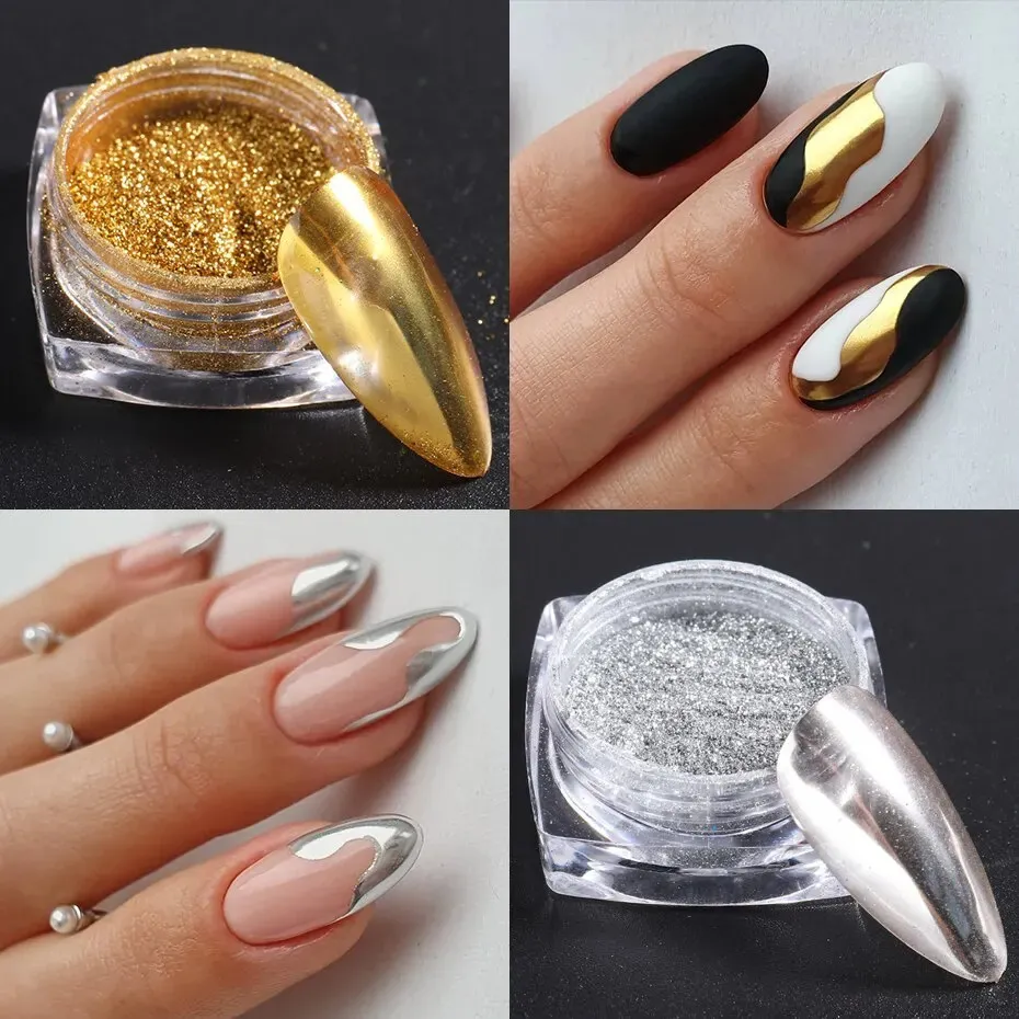 False Nails Metallic Chrome Nail Powder Set Y2K Magic Mirror Gold Silver  Decor Rubbing Glitter Pigment Flakes Manicure Accessories 231213 From  Ren04, $10.77